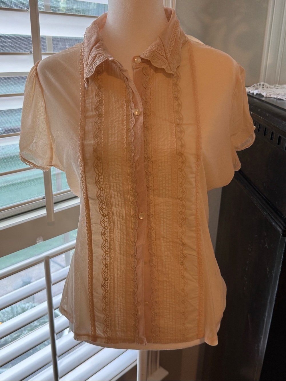 The Limited Peach Lace-Trim Button-Front Blouse